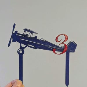 Airplane Personalized Cake Topper with Name and/or age.  Hand Painted, Sturdy Wooden Custom Birthday Cake topper for Pilot or airplane party