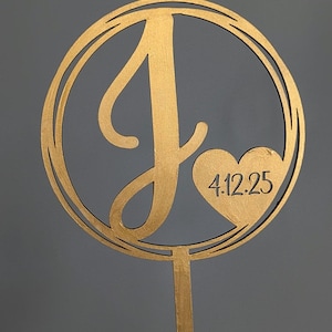 Wedding Cake Topper with Personalized Initial and Date, Reusable Cake Topper, Bridal Shower or Wedding Cake Topper