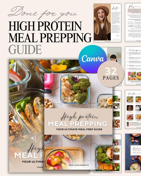 High Protein Meal Prep Guide Canva Template: Nutrition & Fitness eBook (DFY)