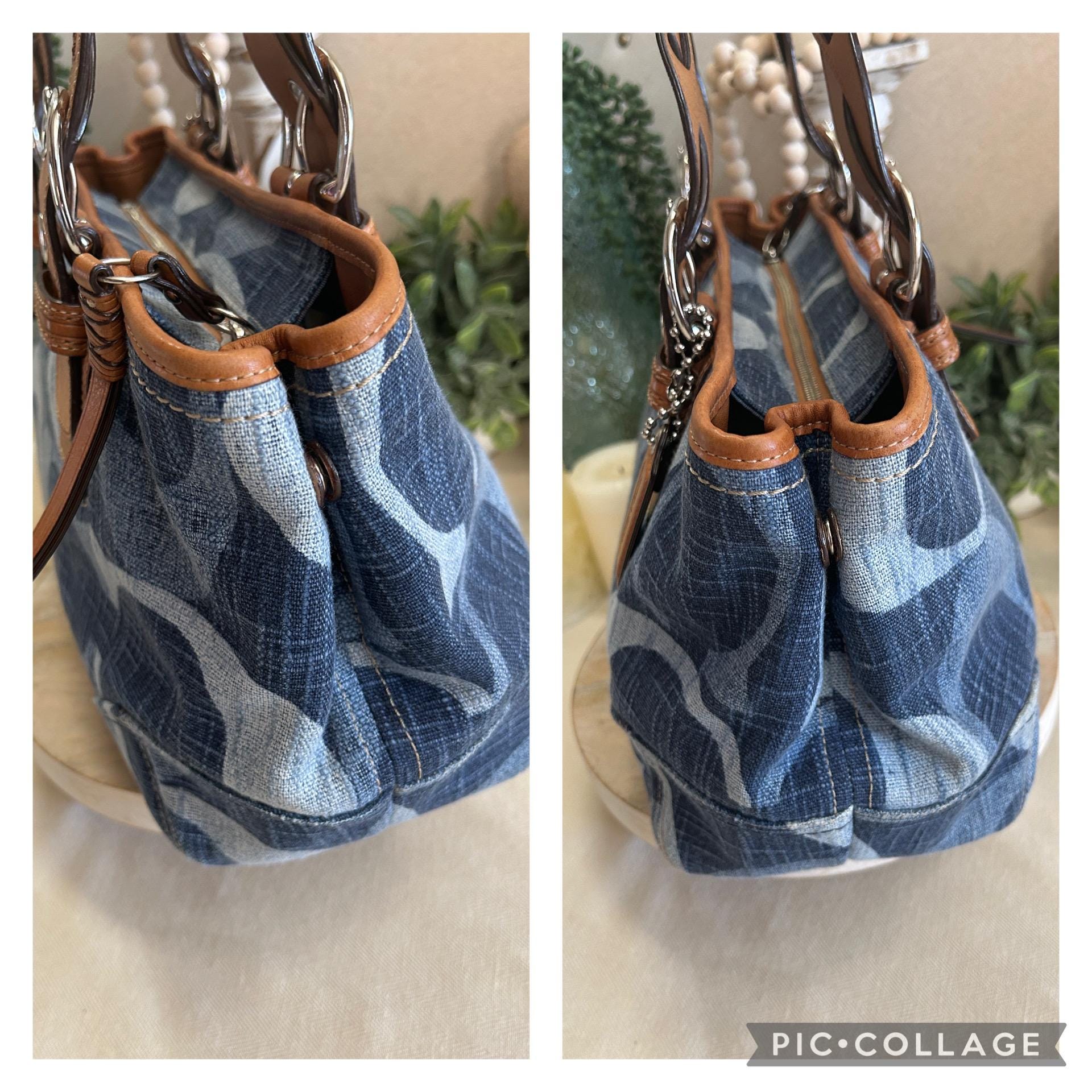 Y2K Coach Signature Denim & Leather Trim Shoulder Bag F12195