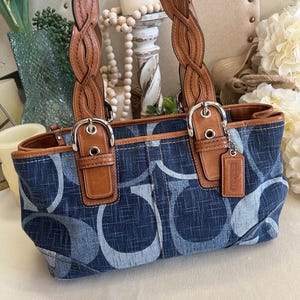 Y2K Coach Signature Denim & Leather Trim Shoulder Bag F12195