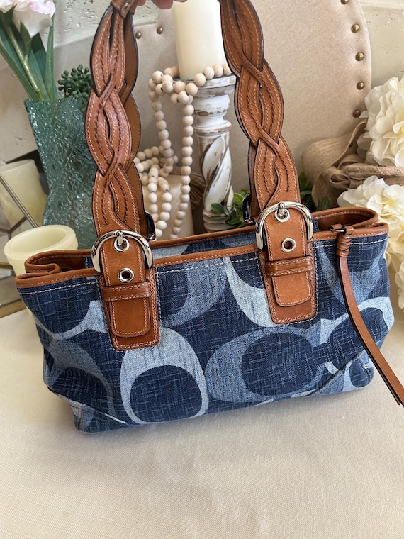 バッグ Coach Denim Signature Shoulder Bag y2k Y2K Coach Signature Denim & Leather Trim Shoulder Bag F12195