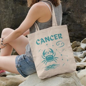 Cancer Tote Bag Zodiac Cotton Canvas, Astrology Gift, Eco-Friendly Bag, Birthday Present, Astrology Lover Tote