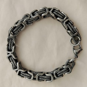 Vintage men&#39;s steel bracelet, Rugged Black & Silver Chain Link Design 20cm (8inch), gift for him