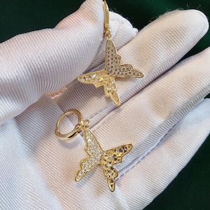 Vintage handmade Gold Tone Hummingbird Earrings with Crystals, Dainty Bird Drop Earrings, Elegant Nature Jewelry Gift for Her