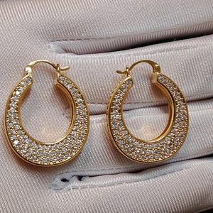 Vintage Elegant Gold Colour Hoop Earrings with Sparkling Cubic Zirconia, Statement Jewelry for Women