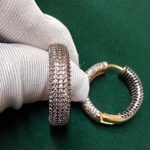 Vintage Luxury  Hoop Earrings with Pave CZ Stones, Sparkling Wide Huggie Hoops for Women, Elegant Statement Jewelry