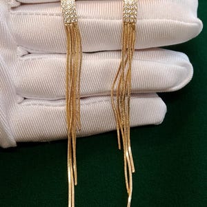 Vintage Gold Color Chain Dangle Earrings, Sparkly Statement Dangle Earrings, Elegant Evening Jewellery, Minimalist Jewelry for Women