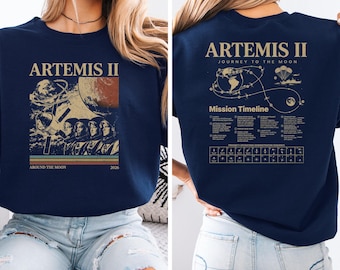 Artemis 2 Around The Moon 2026 Graphic Tee, Vintage Style Rocket Crew Members Design, Lunar Flyby Mission Timeline Dad Gift Unisex T-Shirt