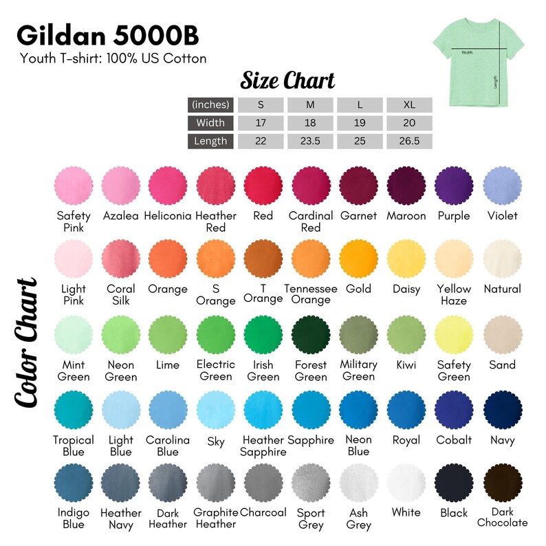 a color chart for a t - shirt with different colors