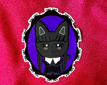 Ateez Wooyoung Wednesday Addams Cat Sticker: Spooky Kpop Vinyl Decal