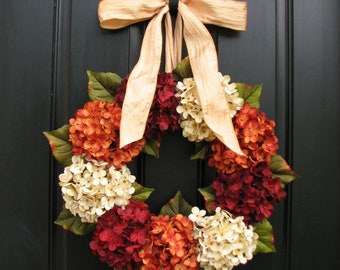 Fall Hydrangea Wreath, Etsy Autumn Wreaths for Front Door, Twoinspireyou Wreaths, ON SALE Wreaths