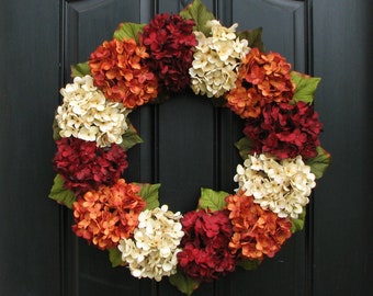 Fall Hydrangea Wreath for Front Door, Twoinspireyou Fall Wreaths, 24" Fall Wreaths, Outdoor Autumn Wreaths