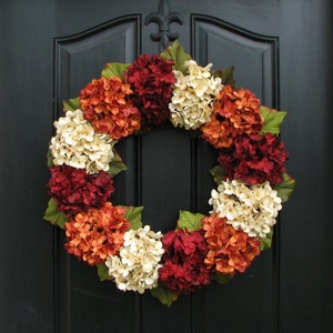 Fall Hydrangea Wreath for Front Door, Twoinspireyou Fall Wreaths, 24" Fall Wreaths, Outdoor Autumn Wreaths