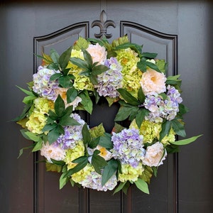 Spring Door Wreath - Peony Hydrangea Wreath - Summer Door Wreath - Mother&#39;s Day Gift - Summer Purple Hydrangea Wreath