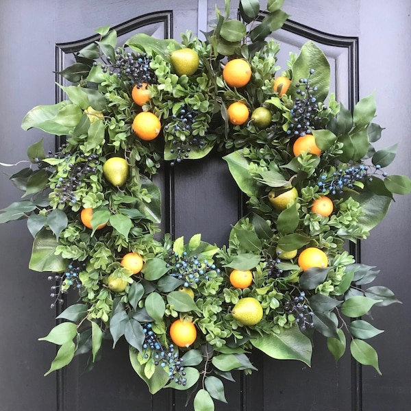 Williamsburg Fruit Wreath, Spring Wreaths, Front Door Wreaths, Wreaths with Fruit, Corporate Gift Giving, NEW Homeowner Gifts