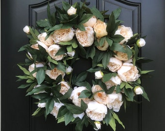 Beige Peony Wreath: 24" Summer Wedding Door Decor