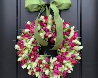 Spring Tulip Wreaths, Tulip Wreaths, Spring Wreaths, Spring Front Door Wreath, Door Wreaths, Mother's Day Wreath,  Easter Wreaths