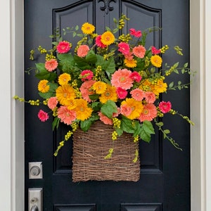 XL SPRING Door Wreath, Spring Basket for Front Door, Gerber Daisy Wreath, Yellow Daisy Wreath, Wreaths for Spring, Spring Door Wreaths