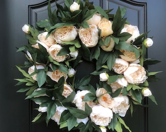 BEST SELLER Everyday Cream Beige Peony Wreath | Summer Wreath l Wedding Wreath Decor | Year Round Door Wreaths | Peony Decor for Home