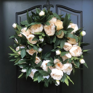 BEST SELLER Everyday Cream Beige Peony Wreath Summer Wreath l Wedding Wreath Decor Year Round Door Wreaths Peony Decor for Home image 1