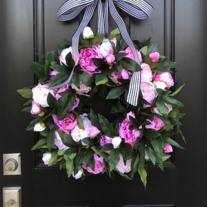 Front Door Spring Wreaths, Peony Spring Door Wreaths, Pink Peony Wreaths, Summer Peony Front Door Wreath