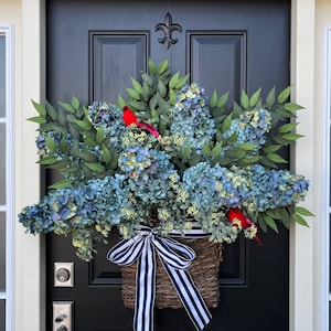 Patriotic Basket Wreath, Red, White and Blue, Twoinspireyou Door Wreaths
