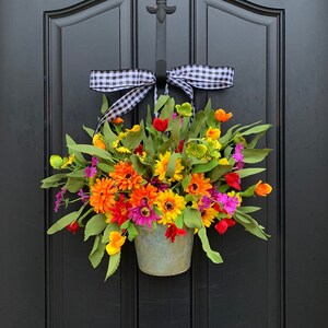 Colorful Daisy Bucket Wreath, Bucket full of Sunshine, Hope and Happiness Floral Container