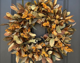 Outdoor Fall Foliage Orange Berry Wreath