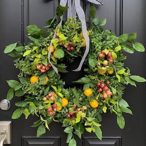 Front Door Lemon Wreaths, Spring Wreath with Lemons and Crab Apple