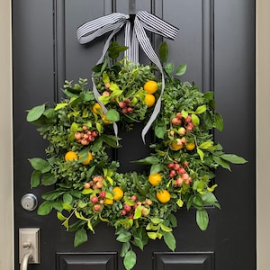 Corona de primavera de limón y manzana silvestre: decoración para puerta de entrada de 61 cm