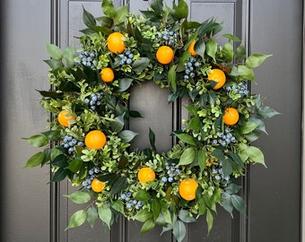 Front Door SPRING WREATHS with Oranges and Blueberries