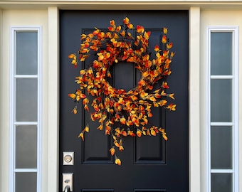 XL Fall Wreath, Autumn Foliage, Bird's Nest Style, Outdoor Decor