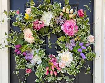 NEW Mother's Day Wreath, Front Door Tulip Wreath, Front Porch Wreaths, Easter Door Wreaths,Mother's Day Gifts