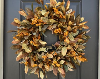 Outdoor Fall Foliage Berry Wreath