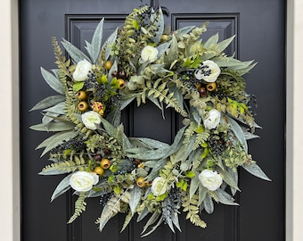 24" Outdoor Wreath for Front Door, Year Round Porch Decorations, Timeless and Collectable Door Art, Artisan Decor