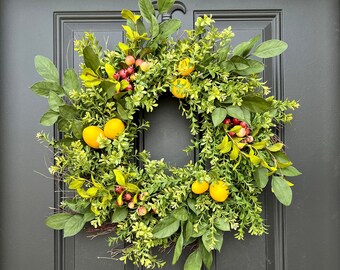 Summer Lemon and Boxwood Door Wreaths, Summer Porch Decor