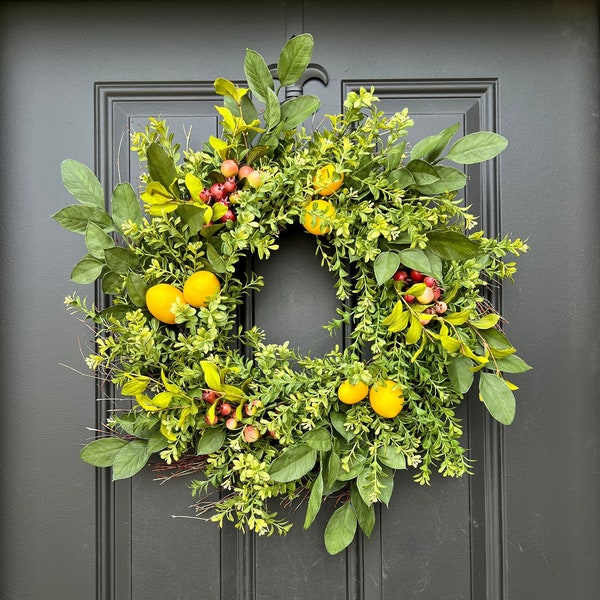 Summer Lemon and Boxwood Door Wreaths, Summer Porch Decor