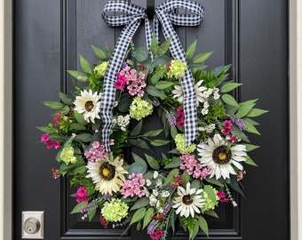 Summer Sunflower and Wildflower Front Door Wreath, Spring and Summer Door Hanging, Best Seller