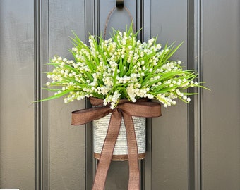 Lily of the Valley Bucket Wreath, Summer Wreath for Front Door, Gift Ideas for Her, Sweet 16