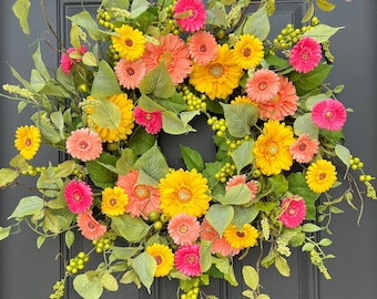 BEST SELLER Spring Daisy Wreaths, Summer Wreath for Front Door, EASTER Gerber Daisy Wreath, Wreaths for Summer, Spring Door Wreaths, Wreaths