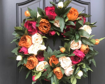 BEST SELLER Wreath for Fall, 24 Inch Peony Wreath for Front Door