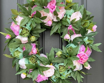 READY TO SHIP Spring Front Door Wreath, Spring Pink Peony Wreath, Front Door Wreaths, Twoinspireyou