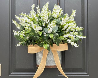 Spring Lily of the Valley Pitcher Wreath, Front Door Spring Wreath, Mother's Day Gifts, Easter Gift