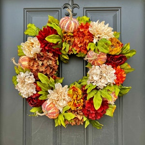 2023 Fall Wreaths for Front Door, Autumn Decor, Pumpkins and Flower Wreath for Fall, Faux Fall Outdoor Wreath, Twoinspireyou