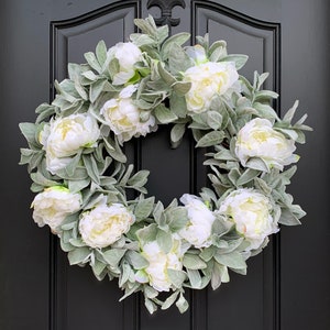 Lambs Ear Wreath, Peony Wreath, Farmhouse Wreath, Wedding Decor, Nursery Decor, Shabby Chic Decor