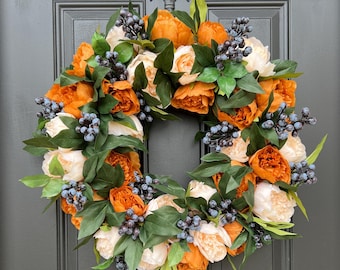 Autumn Peony Wreath: Coffee & Cream Fall Harvest Decor