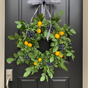 Front Door Wreaths, SUMMER WREATH, Lemons and Blueberries, Yellow Lemons Wreath, Boxwood Wreaths, Spring Decor, Wreaths, Corporate Gifts