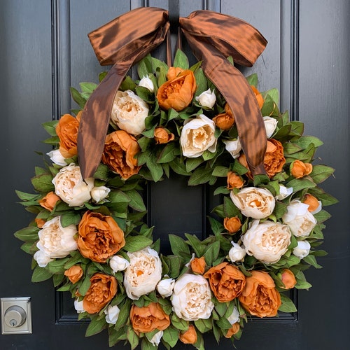 Everyday Front Door Peony Wreaths Brown and Cream Peony Etsy
