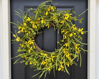 Yellow Daisy Wreath, Etsy Front Door Wreaths, Door Hanging for Spring, Custom Made Wreaths for Spring and Summer